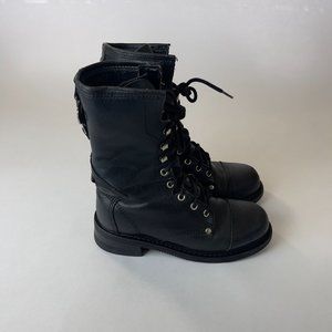 Harley Davidson Lace Up Calf High Black Leather Boots Womens Size 7.5
